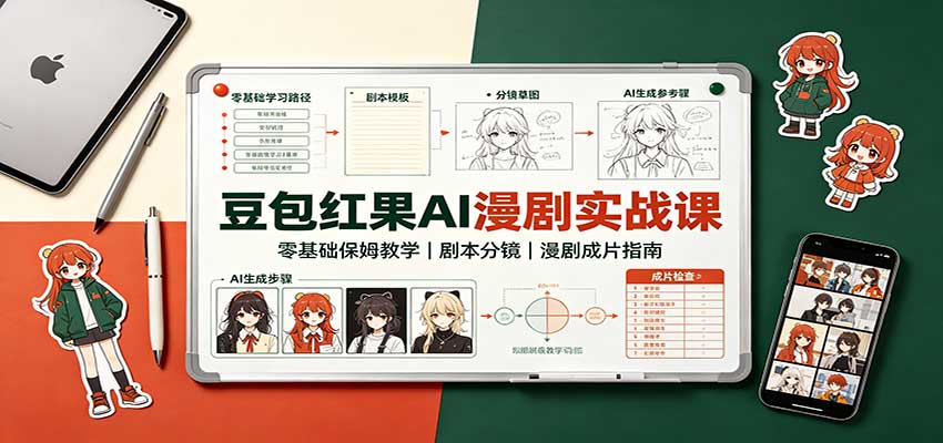 豆包红果AI漫剧实战课：零基础保姆教学，剧本分镜，漫剧成片指南-创业网 - 最新网络创业项目与实战营销教程平台 | cye.cc