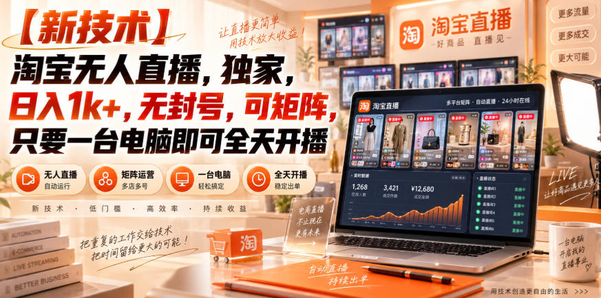 【独家新技术】淘宝无人直播，日入1k+，无封号，可矩阵，只要一台电脑即可全天开播【揭秘】-创业网 - 最新网络创业项目与实战营销教程平台 | cye.cc