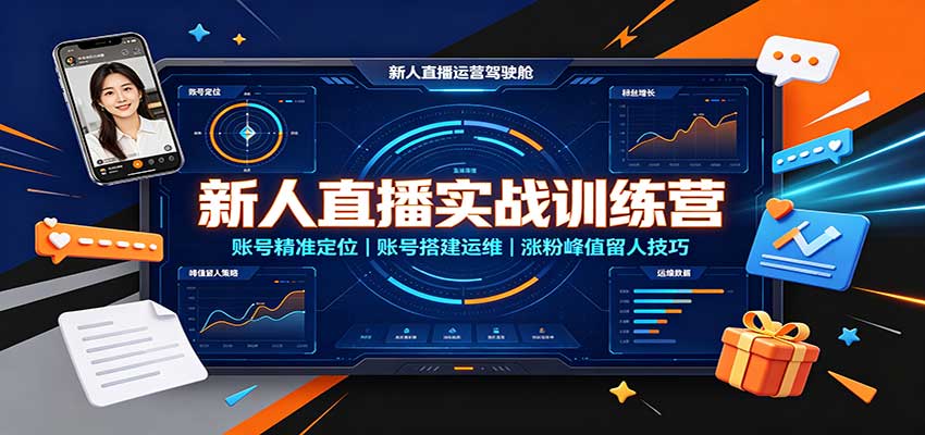 新人直播实战训练营：账号精准定位，账号搭建运维，涨粉峰值留人技巧-创业网 - 最新网络创业项目与实战营销教程平台 | cye.cc