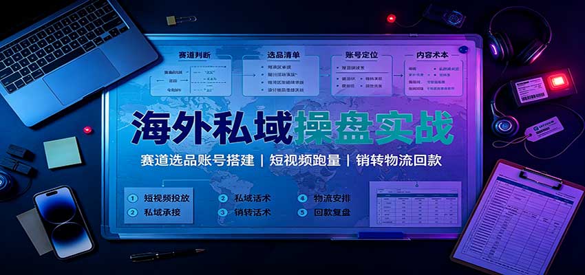 海外私域操盘实战：赛道选品账号搭建，短视频跑量，销转物流回款-创业网 - 最新网络创业项目与实战营销教程平台 | cye.cc