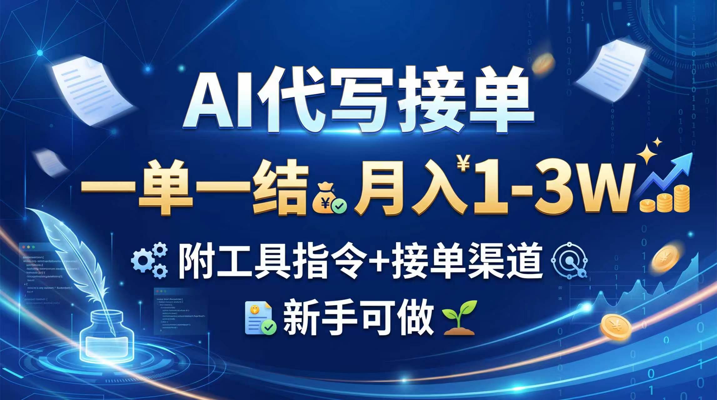 AI代写接单，一单一结，月入1-3W，附工具指令+接单渠道，新手可做-创业网 - 最新网络创业项目与实战营销教程平台 | cye.cc