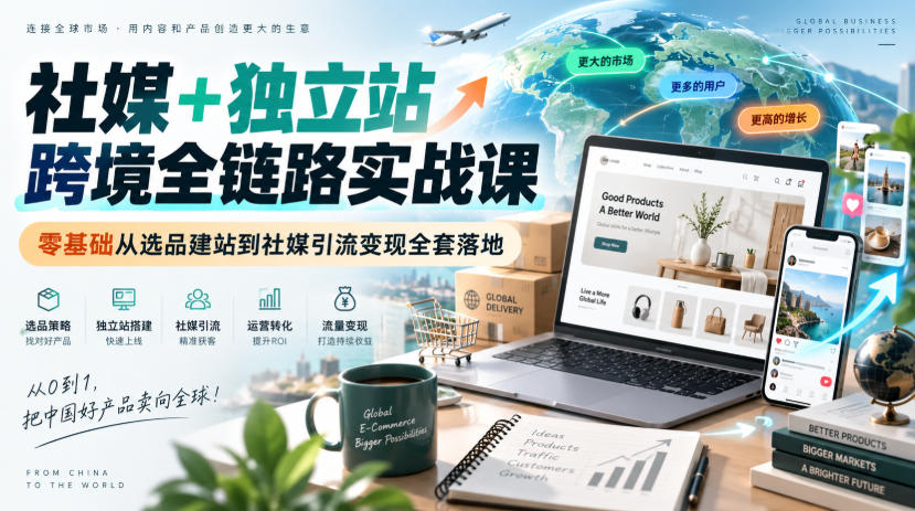 社媒+独立站跨境全链路实战课｜零基础从选品建站到社媒引流变现全套落地-创业网 - 最新网络创业项目与实战营销教程平台 | cye.cc