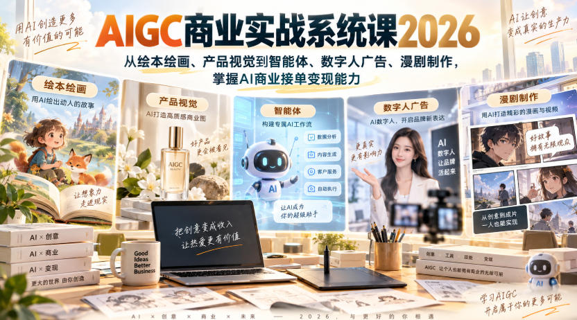 AIGC商业实战系统课2026，从绘本绘画、产品视觉到智能体、数字人广告、漫剧制作，掌握AI商业接单变现能力-创业网 - 最新网络创业项目与实战营销教程平台 | cye.cc