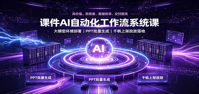 课件AI自动化工作流系统课：大模型环境部署，PPT批量生成，千帆上架投放落地-创业网 - 最新网络创业项目与实战营销教程平台 | cye.cc