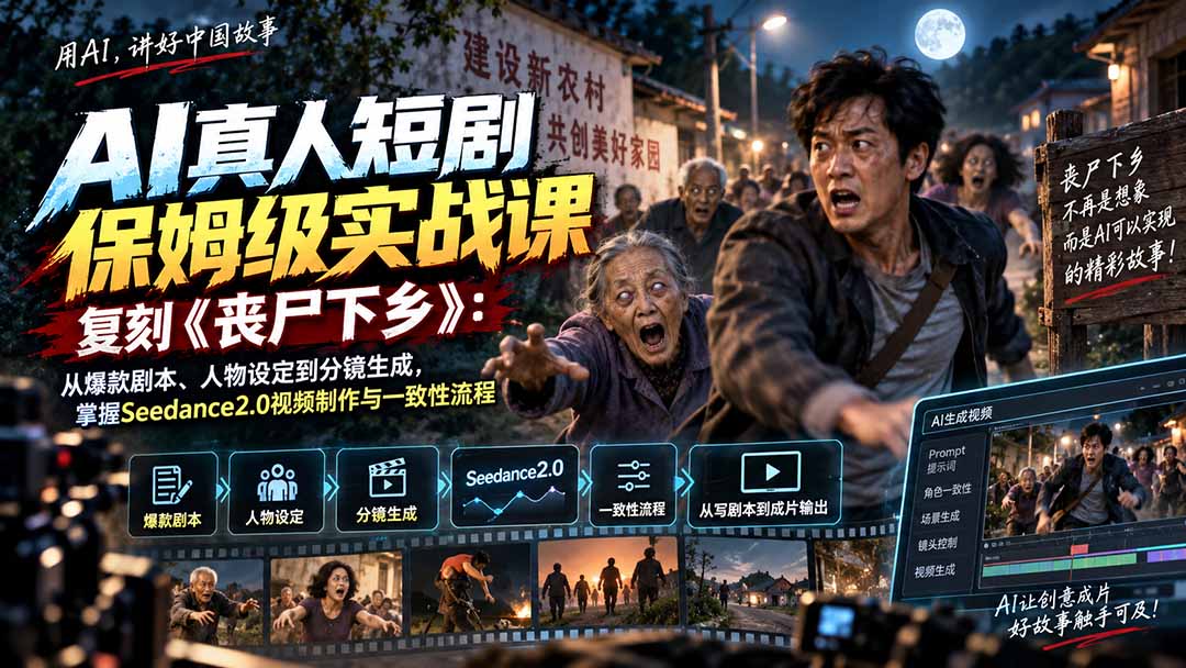 AI真人短剧保姆级实战课，复刻《丧尸下乡》：从爆款剧本、人物设定到分镜生成，掌握Seedance2.0视频制作与一致性流程-创业网 - 最新网络创业项目与实战营销教程平台 | cye.cc