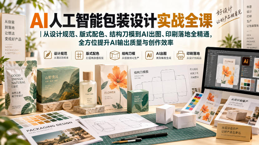 AI人工智能包装设计实战全课｜从设计规范、版式配色、结构刀模到AI出图、印刷落地全精通-创业网 - 最新网络创业项目与实战营销教程平台 | cye.cc
