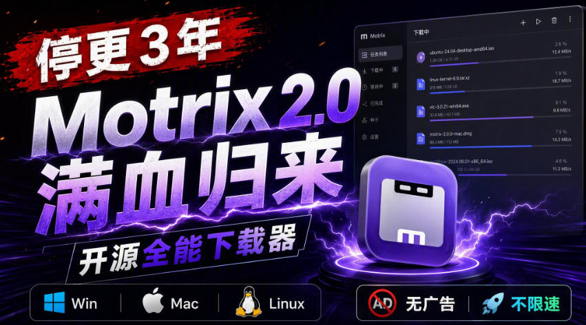停更3年，Motrix 2.0满血归来：开源全能下载器，Win/Mac/Linux通吃，无广告不限速-创业网 - 最新网络创业项目与实战营销教程平台 | cye.cc
