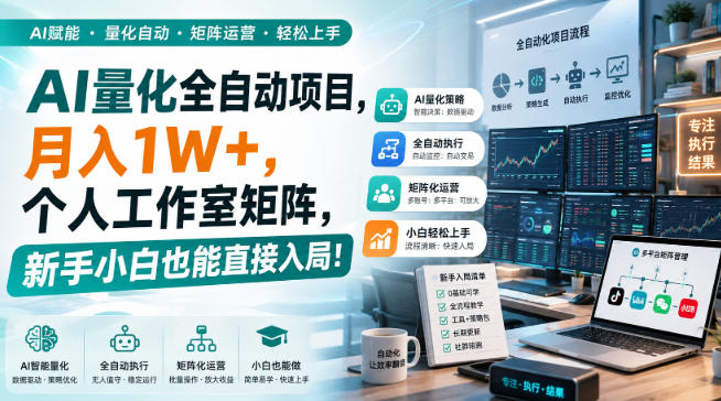 AI量化全自动挂机，月入1W+，个人工作室矩阵，新手小白也能直接入局！-创业网 - 最新网络创业项目与实战营销教程平台 | cye.cc