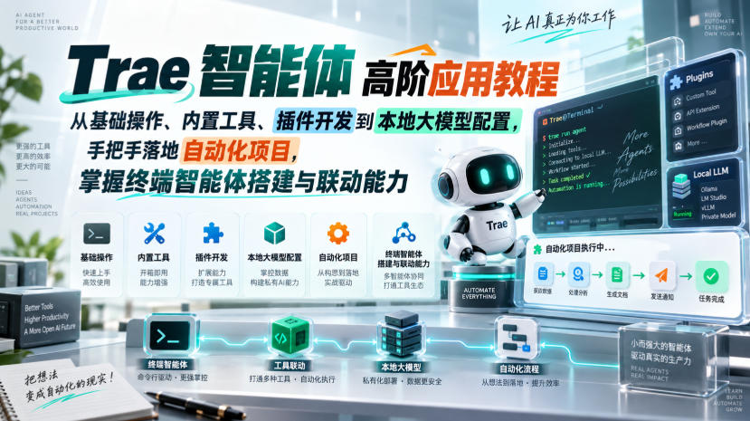 Trae智能体高阶应用教程，从基础操作、内置工具、插件开发到本地大模型配置，手把手落地自动化项目-创业网 - 最新网络创业项目与实战营销教程平台 | cye.cc