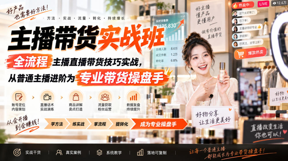 主播带货实战班ZB，全流程主播直播带货技巧实战，从普通主播进阶为专业带货操盘手-创业网 - 最新网络创业项目与实战营销教程平台 | cye.cc