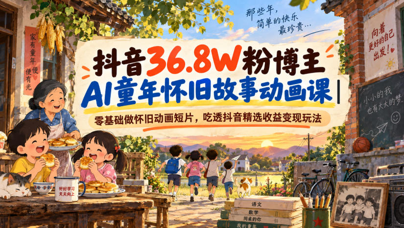 抖音36.8W粉博主AI童年怀旧故事动画课｜零基础做怀旧动画短片，吃透抖音精选收益变现玩法-创业网 - 最新网络创业项目与实战营销教程平台 | cye.cc