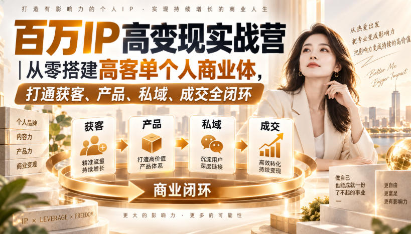 百万IP高变现实战营｜从零搭建高客单个人商业体，打通获客、产品、私域、成交全闭环​-创业网 - 最新网络创业项目与实战营销教程平台 | cye.cc