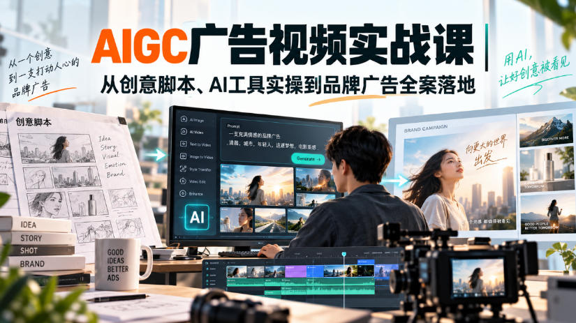 AIGC广告视频实战课｜从创意脚本、AI工具实操到品牌广告全案落地-创业网 - 最新网络创业项目与实战营销教程平台 | cye.cc