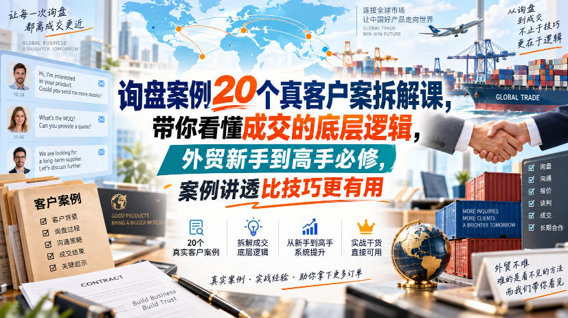 询盘案例20个真客户案拆解课，带你看懂成交的底层逻辑，外贸新手到高手必修，案例讲透比技巧更有用-创业网 - 最新网络创业项目与实战营销教程平台 | cye.cc