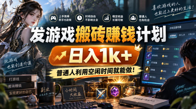 发游戏搬砖賺钱计划，日入1k+，普通人利用空闲时间就能做！【揭秘】-创业网 - 最新网络创业项目与实战营销教程平台 | cye.cc