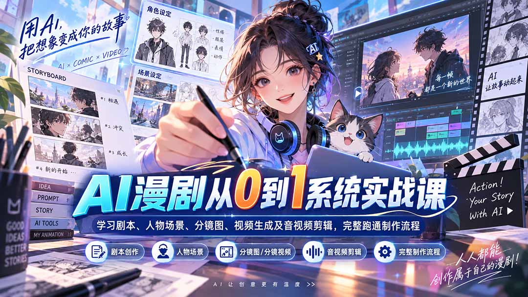 AI漫剧从0到1系统实战课：学习剧本、人物场景、分镜图、视频生成及音视频剪辑，完整跑通制作流程-创业网 - 最新网络创业项目与实战营销教程平台 | cye.cc