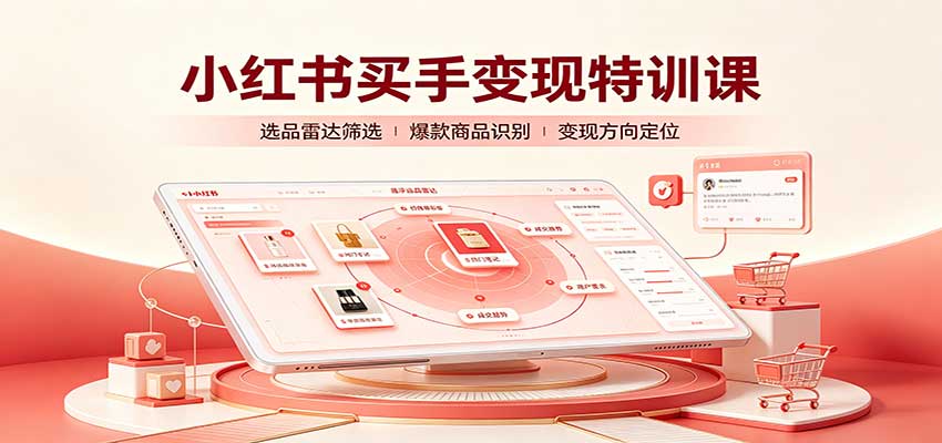 小红书买手变现特训课：账号定位养号起号，选品挂车，笔记标题封面全套教学-创业网 - 最新网络创业项目与实战营销教程平台 | cye.cc
