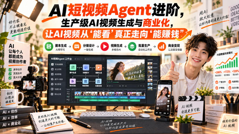 AI短视频Agent进阶，生产级AI视频生成与商业化，让AI视频从”能看”真正走向”能賺钱”-创业网 - 最新网络创业项目与实战营销教程平台 | cye.cc