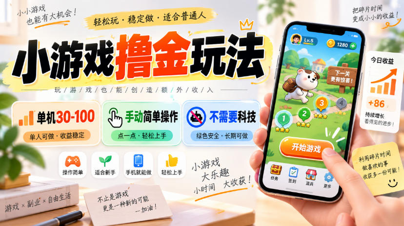 小游戏撸金玩法，单机30-100，手动简单操作，不需要科技-创业网 - 最新网络创业项目与实战营销教程平台 | cye.cc