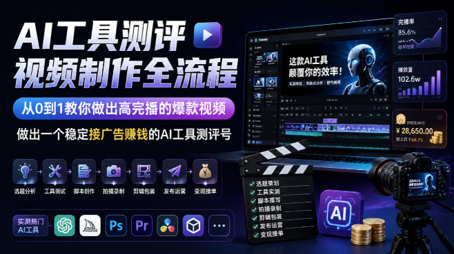 AI工具测评视频制作全流程，从0到1教你做出高完播的爆款视频，做出一个稳定接广告賺钱的AI工具测评号-创业网 - 最新网络创业项目与实战营销教程平台 | cye.cc