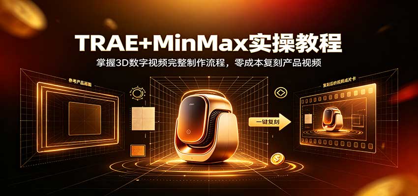 TRAE+MinMax实操教程：3D数字视频完整制作流程，零成本复刻产品视频-创业网 - 最新网络创业项目与实战营销教程平台 | cye.cc