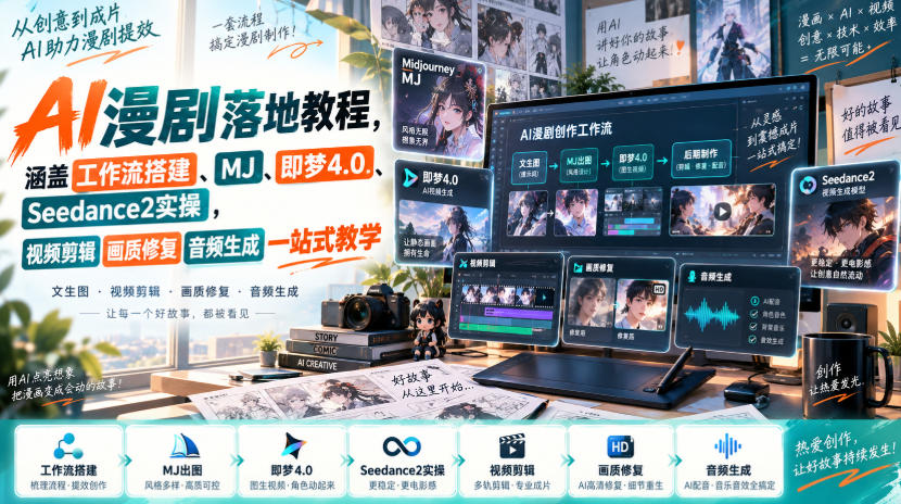 AI漫剧落地教程，涵盖工作流搭建、MJ、即梦4.0、Seedance2实操，视频剪辑画质修复音频生成一站式教学-创业网 - 最新网络创业项目与实战营销教程平台 | cye.cc