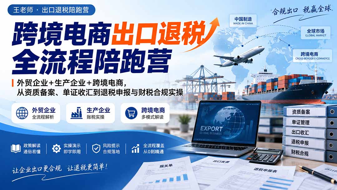 跨境电商出口退税全流程陪跑营｜外贸企业+生产企业+跨境电商，从资质备案、单证收汇到退税申报与财税合规实操-创业网 - 最新网络创业项目与实战营销教程平台 | cye.cc