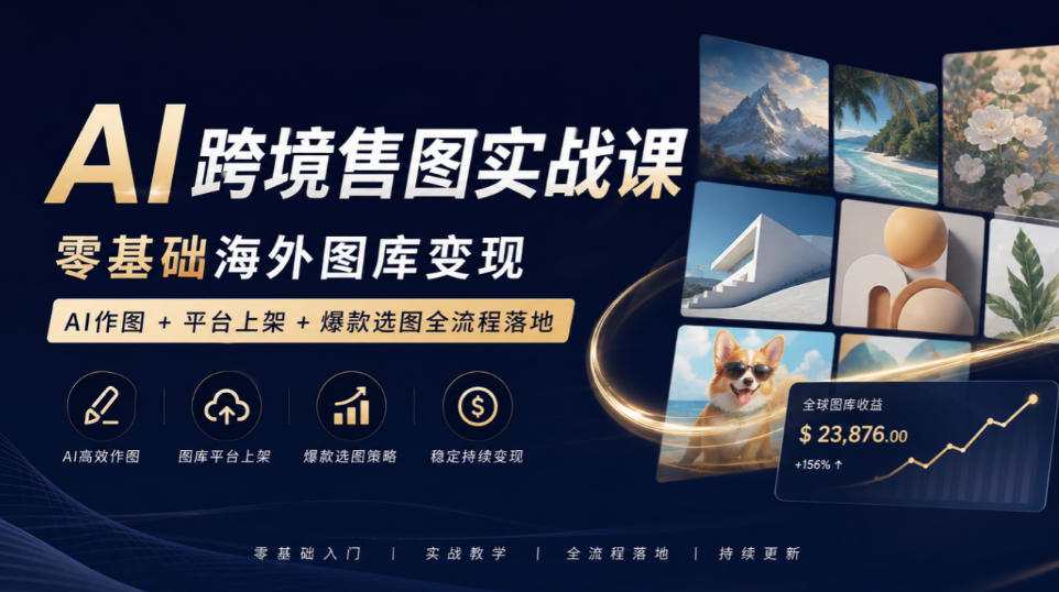 AI跨境售图实战课，零基础海外图库变现，AI作图+平台上架+爆款选图全流程落地-创业网 - 最新网络创业项目与实战营销教程平台 | cye.cc