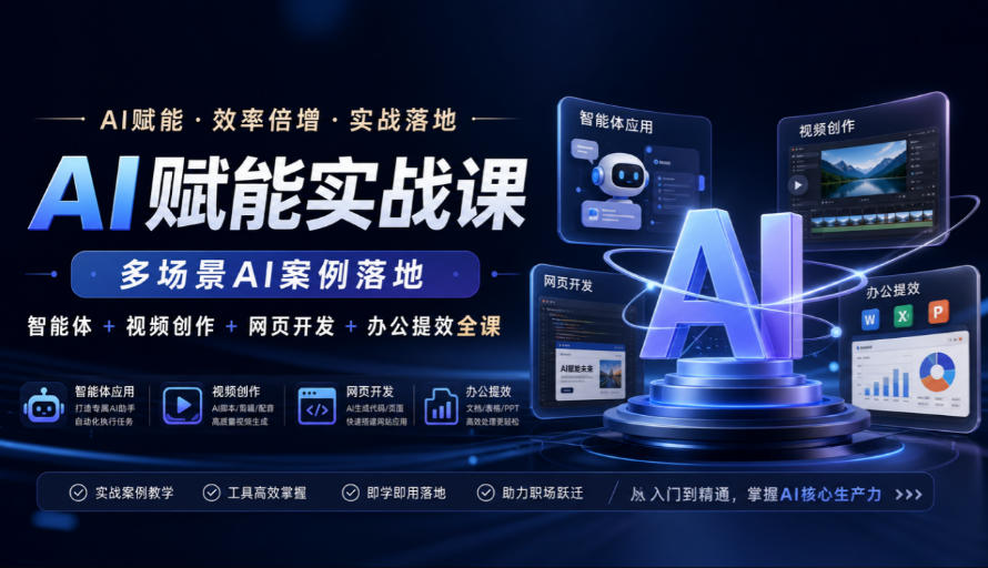AI赋能实战课，多场景AI案例落地，智能体+视频创作+网页开发+办公提效全课-创业网 - 最新网络创业项目与实战营销教程平台 | cye.cc
