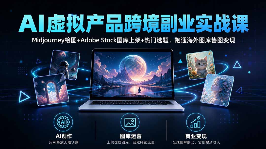 AI虚拟产品跨境副业实战课｜Midjourney绘图+Adobe Stock图库上架+热门选题，跑通海外图库售图变现-创业网 - 最新网络创业项目与实战营销教程平台 | cye.cc