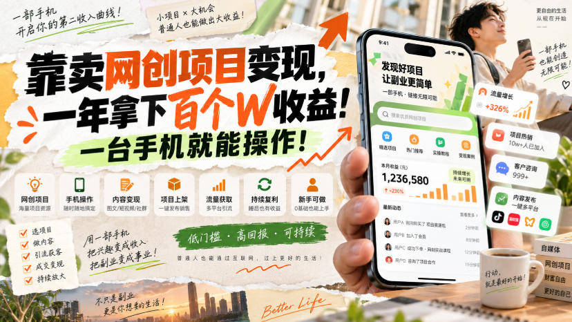 网创小程序虚拟资料变现，一年拿下百万收益，一部手机就可以做，0成本变现副业！-创业网 - 最新网络创业项目与实战营销教程平台 | cye.cc