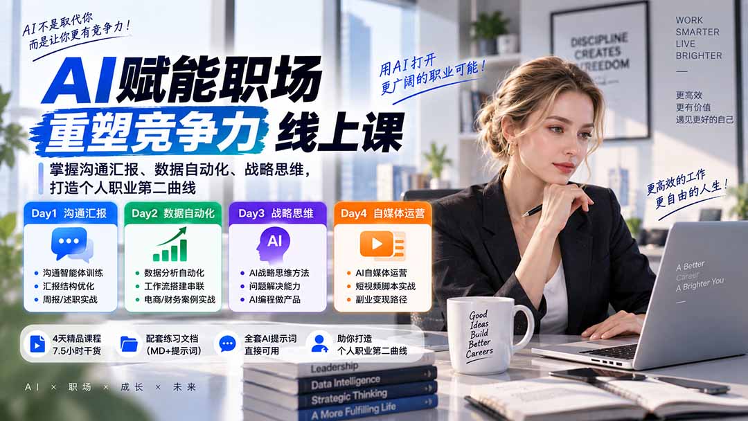 AI职场提效与第二曲线实战课-无水印：学习沟通汇报、数据工作流和战略思维，掌握AI编程做产品及自媒体运营方法-创业网 - 最新网络创业项目与实战营销教程平台 | cye.cc