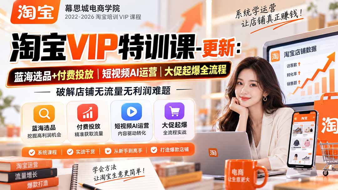 淘宝VIP特训课-更新0917：蓝海选品+付费投放｜短视频AI运营｜大促起爆全流程，破解店铺无流量无利润难题-创业网 - 最新网络创业项目与实战营销教程平台 | cye.cc