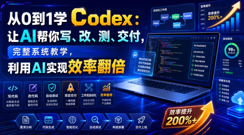 从0到1学Codex：让AI帮你写、改、测、交付，完整系统教学，利用AI实现效率翻倍(更新0918)-创业网 - 最新网络创业项目与实战营销教程平台 | cye.cc