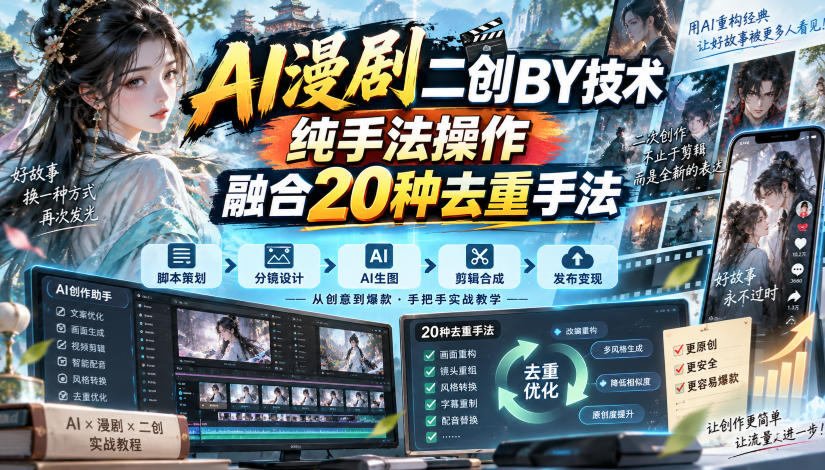 AI漫剧二创搬运技术，纯手法操作，融合20种去重手法-创业网 - 最新网络创业项目与实战营销教程平台 | cye.cc
