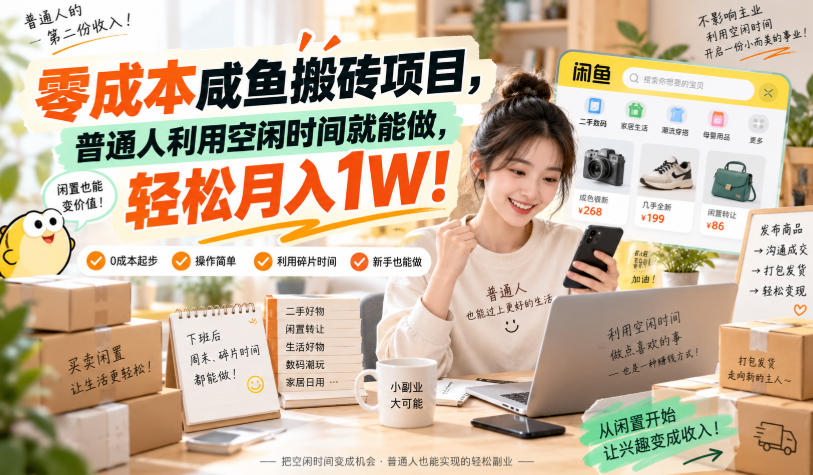 零成本咸鱼搬砖项目，普通人利用空闲时间就能做，轻松月入1W！【揭秘】-创业网 - 最新网络创业项目与实战营销教程平台 | cye.cc