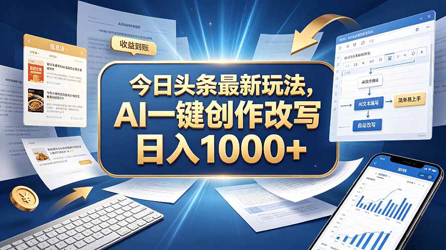 今日头条最新玩法，AI 一键创作改写，简单易上手，轻松日入 1000 +-创业网 - 最新网络创业项目与实战营销教程平台 | cye.cc