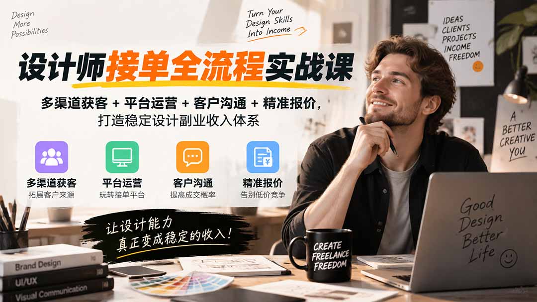 设计师接单全流程实战课-无水印｜多渠道获客+平台运营+客户沟通+精准报价，打造稳定设计副业收入体系-创业网 - 最新网络创业项目与实战营销教程平台 | cye.cc
