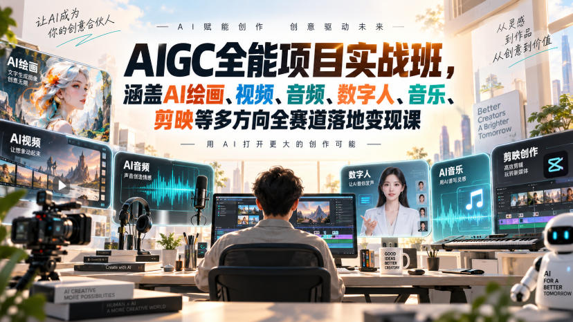 AIGC全能项目实战班，涵盖AI绘画、视频、音频、数字人、音乐、剪映等多方向全赛道落地变现课(更新)-创业网 - 最新网络创业项目与实战营销教程平台 | cye.cc