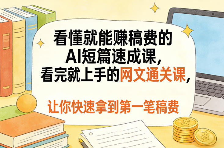 看懂就能賺稿费的AI短篇速成课，看完就上手的网文通关课，让你快速拿到第一笔稿费(更新8月)-创业网 - 最新网络创业项目与实战营销教程平台 | cye.cc