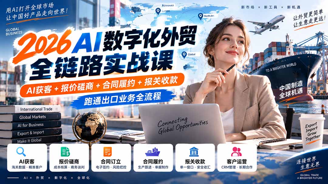 2026AI数字化外贸全链路实战课：AI获客+报价磋商+合同履约+报关收款，跑通出口业务全流程-创业网 - 最新网络创业项目与实战营销教程平台 | cye.cc