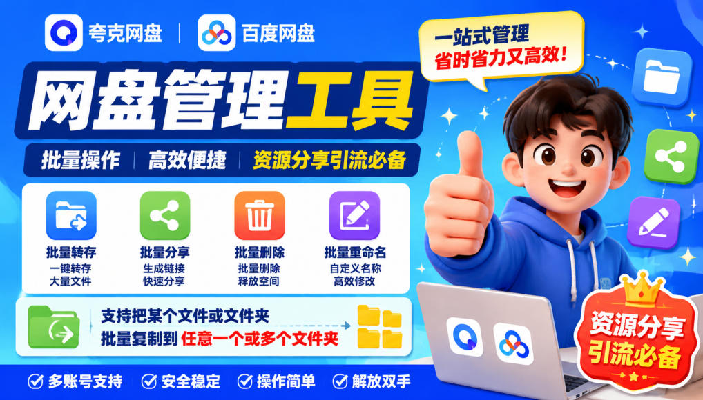 夸克网盘批量文件重命名，批量转存、批量分享、批量复制，内置AI功能-创业网 - 最新网络创业项目与实战营销教程平台 | cye.cc
