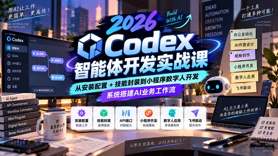 2026Codex智能体开发实战课：从安装配置+技能封装到小程序数字人开发，系统搭建AI业务工作流-创业网 - 最新网络创业项目与实战营销教程平台 | cye.cc