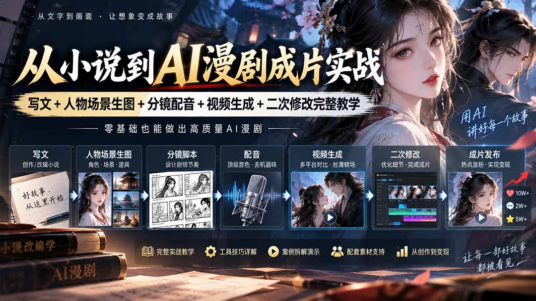 从小说到AI漫剧成片实战：写文+人物场景生图+分镜配音+视频生成+二次修改完整教学-创业网 - 最新网络创业项目与实战营销教程平台 | cye.cc