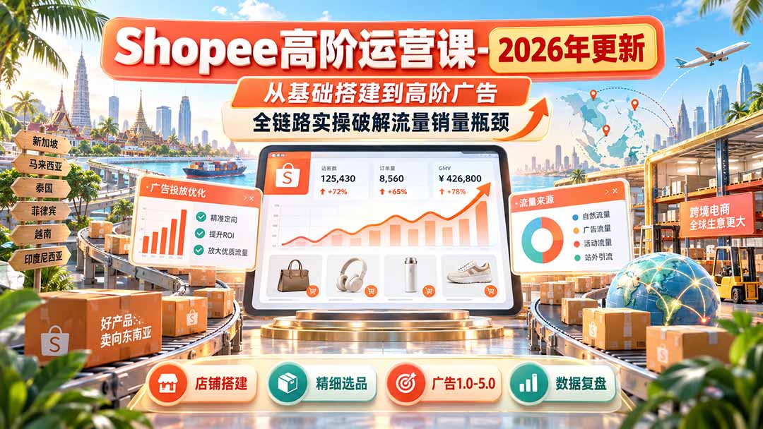 Shopee高阶运营课-更新9月，从基础搭建到高阶广告，全链路实操破解流量销量瓶颈-创业网 - 最新网络创业项目与实战营销教程平台 | cye.cc