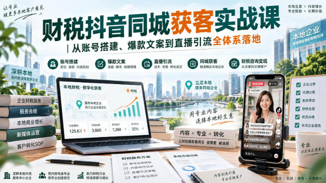 财税抖音同城获客实战课｜从账号搭建、爆款文案到直播引流全体系落地-创业网 - 最新网络创业项目与实战营销教程平台 | cye.cc