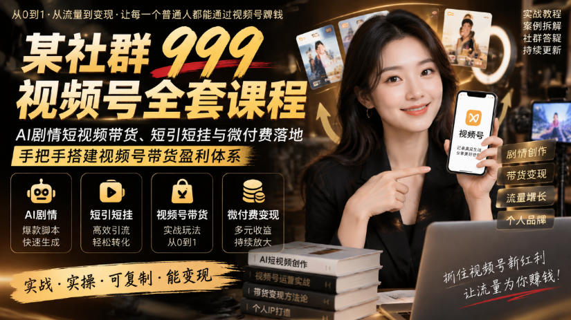 某社群999视频号全套课程，AI剧情短视频带货、短引短挂与微付费落地，手把手搭建视频号带货盈利体系-创业网 - 最新网络创业项目与实战营销教程平台 | cye.cc