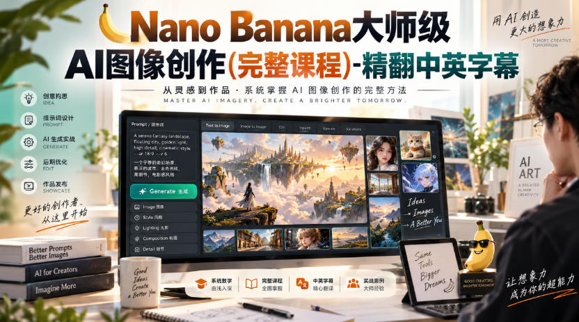 【无水印】Nano Banana大师级AI图像创作(完整课程)-精翻中英字幕-创业网 - 最新网络创业项目与实战营销教程平台 | cye.cc