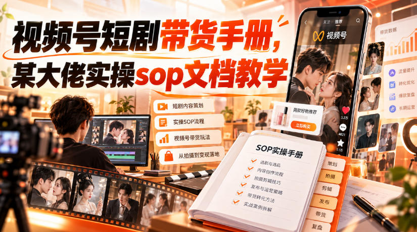 视频号短剧带货手册，某大佬实操sop文档教学-创业网 - 最新网络创业项目与实战营销教程平台 | cye.cc