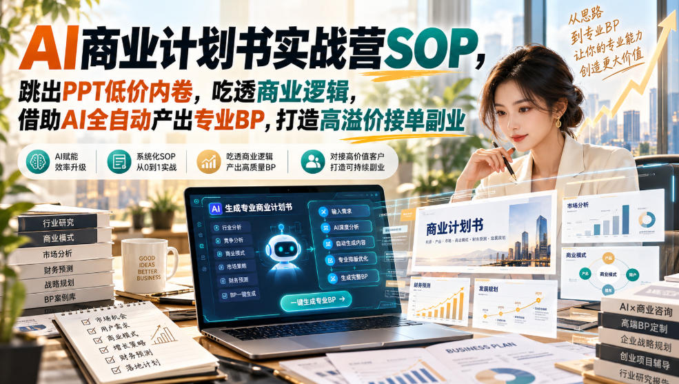 AI商业计划书实战营SOP，跳出PPT低价内卷，吃透商业逻辑，借助AI全自动产出专业BP，打造高溢价接单副业-创业网 - 最新网络创业项目与实战营销教程平台 | cye.cc